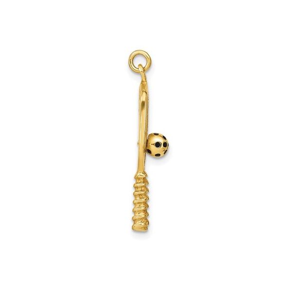 Gold Plated Sterling Silver Pickleball Paddle and Ball Charm Pendant with Chain - Picture 2 of 5